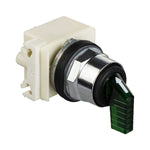 Selector Luminoso Verde Con Manija Larga de 2 Posiciones Fijas de Marca Schneider Electric de Serie Harmony 9001K (9001K11J35LGFGH5) con ø30m de Montaje, Alimentación 24VAC/DC, Contacto 1NANC.