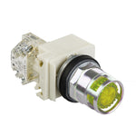 Pulsador Saliente con LED Amarillo de Marca Schneider Electric de Serie Harmony 9001K (9001K3L7LYYH13) Tipo de Operatorio Retorno de Resorte, Alimentación 220VAC/DC, Contactos NA+NC. 