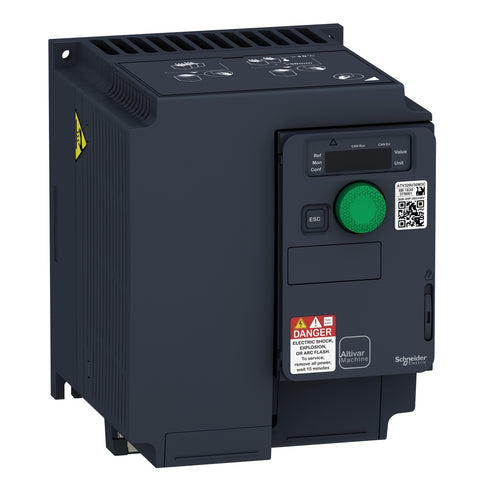 Variador de Velocidad de Potencia Nominal 4HP, Máxima Corriente Permanente 13.7A y Alimentación Trifásica 200-240VAC de Marca Schneider Electric de Linea Altivar 320 (ATV320U30M3C) con Dimensiones 184x140x158mm.