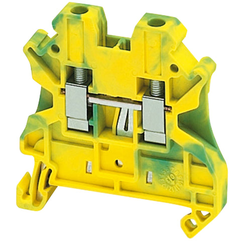 Bornera Tipo Tornillo Para Tierra de Protección de Color Verde-Amarillo, Sección 4mm2 de Marca Schneider Electric (NSYTRV42PE). 