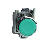 Pulsador Completo Rasante de Color Verde de Marca Schneider Electric de Serie Harmony XB4 (XB4BA31) con ø22m de Montaje, Cuerpo Metálico, Tipo de Operatorio Retorno, Contacto Marcha NA.